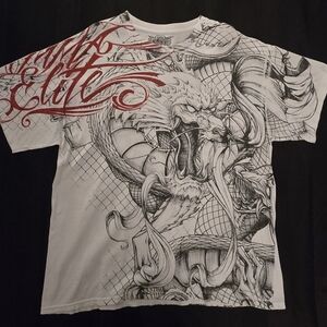 MMA Elite/UFC/Tapout Crossover White Graphic Dragon T-Shirt
